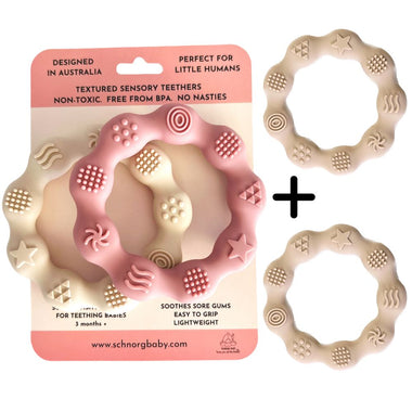 Schnorg Baby Teethers BONUS FOUR Pack. Peaches & Cream